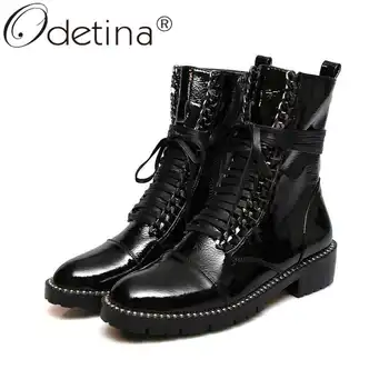 Odetina New Fashion Women Genuine Patent Leather Lace Up Combat Boots Chunky Low Heel Motorcycle Ankle Boots Zip Plus Size 43 
Odetina New Fashion Women Genuine Patent Leather Lace Up Combat Boots Chunky Low Heel Motorcycle Ankle Boots Zip Plus Size 43
