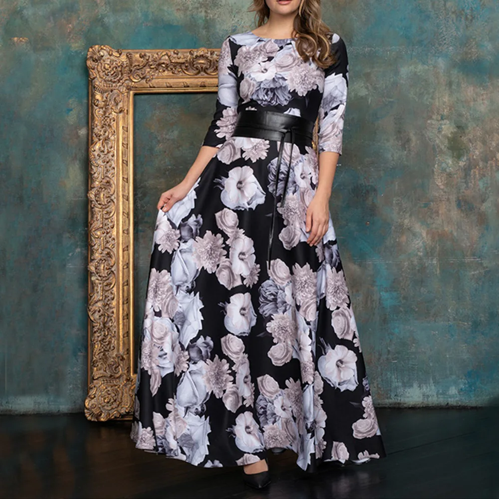 Fashion A-Line Printed Long Maxi Women Party Dress Elegant Vintage Plus Size Black Sashes Round Neck Summer Spring Floral Dress
Fashion A-Line Printed Long Maxi Women Party Dress Elegant Vintage Plus Size Black Sashes Round Neck Summer Spring Floral Dress