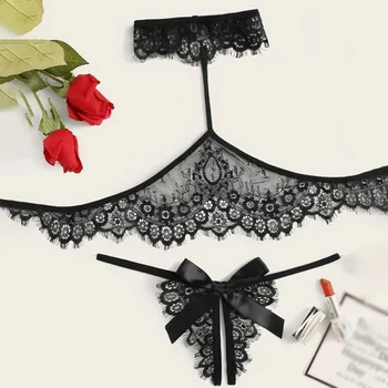 Women's Three-point Two-piece Suit Perspective Sexy Lace Split Neck HangingHollow Out Bra Thong Underwear Set
Women's Three-point Two-piece Suit Perspective Sexy Lace Split Neck HangingHollow Out Bra Thong Underwear Set