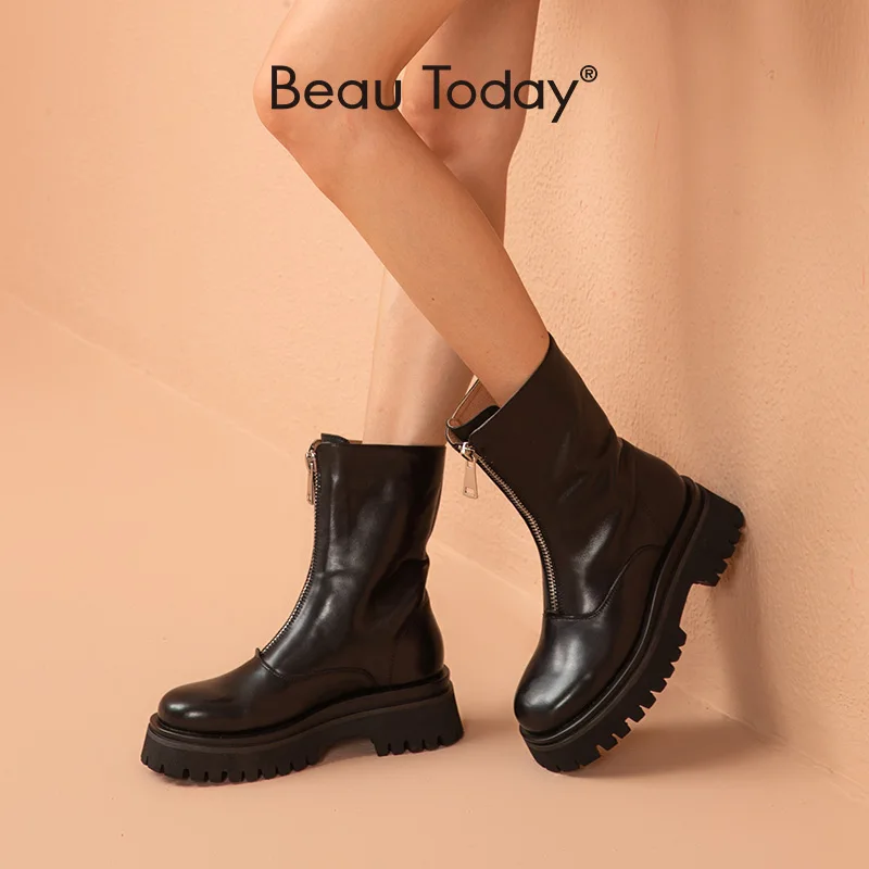 BeauToday Ankle Boots Women Calfskin Leather Zipper Round Toe Platform Sole Punk Style Female Chunky Shoes Handmade 02300
BeauToday Ankle Boots Women Calfskin Leather Zipper Round Toe Platform Sole Punk Style Female Chunky Shoes Handmade 02300