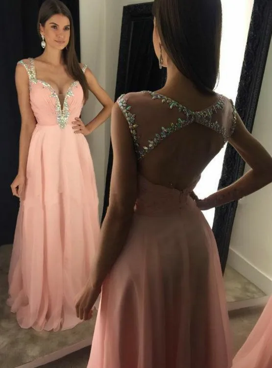 Elegant V-Neck A-Line Long Pink Chiffon Evening Dress with Pockets Floor Length Open Back Formal Party Dress for Women
Elegant V-Neck A-Line Long Pink Chiffon Evening Dress with Pockets Floor Length Open Back Formal Party Dress for Women