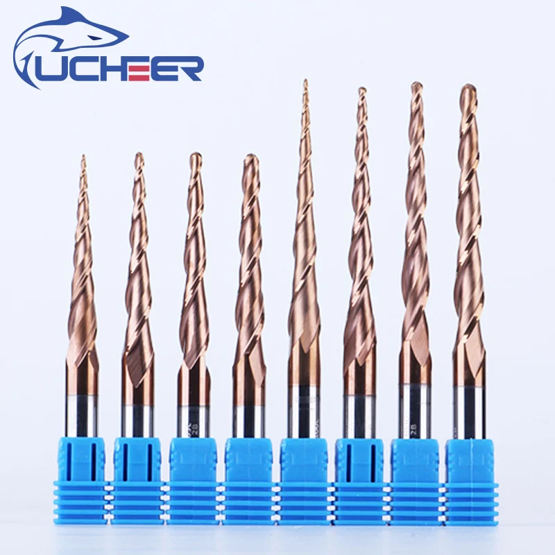 UCHEER 1pc 4mm 6mm Taper Ball Nose End Mill Tungsten solid carbide Coated cone cnc milling cutter woodworking engraving bit 
UCHEER 1pc 4mm 6mm Taper Ball Nose End Mill Tungsten solid carbide Coated cone cnc milling cutter woodworking engraving bit