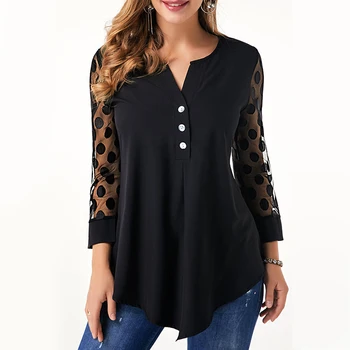 V Neck Irregular Hem Tunic Tops Plus Size Polka Dot Long Sleeve Tops Shirt Elegant Slim Women Blouses And Tops Mesh Female Blusa 
V Neck Irregular Hem Tunic Tops Plus Size Polka Dot Long Sleeve Tops Shirt Elegant Slim Women Blouses And Tops Mesh Female Blusa