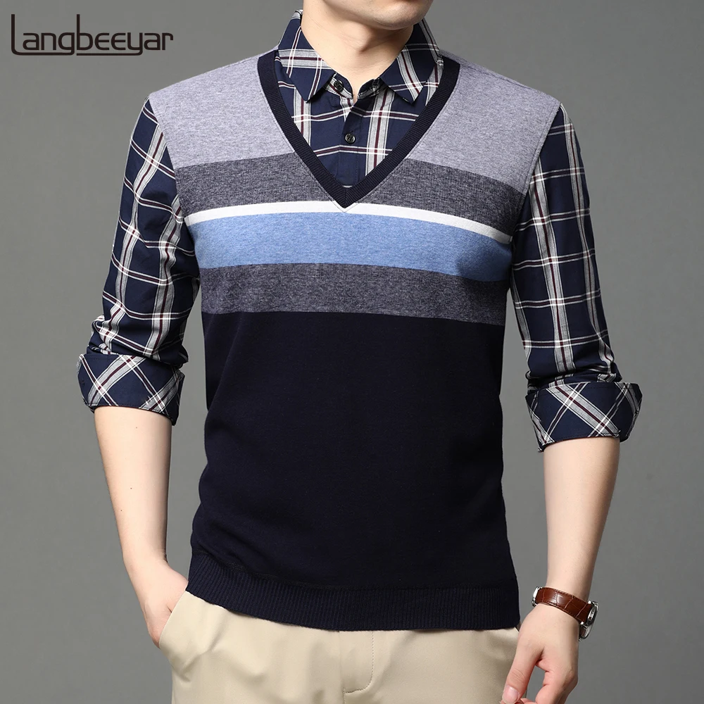 2020 High End New Fashion Brand Designer Striped Knit Fake Two Shirt Collar Pullover Sweater V Men Casual Jumper Mens Clothes
2020 High End New Fashion Brand Designer Striped Knit Fake Two Shirt Collar Pullover Sweater V Men Casual Jumper Mens Clothes