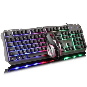 Metal Machinery Handfeel Keyboard and Mouse Set Cable Household Shining Desktop PC Keyboard Chicken Game Mouse and Keyboard