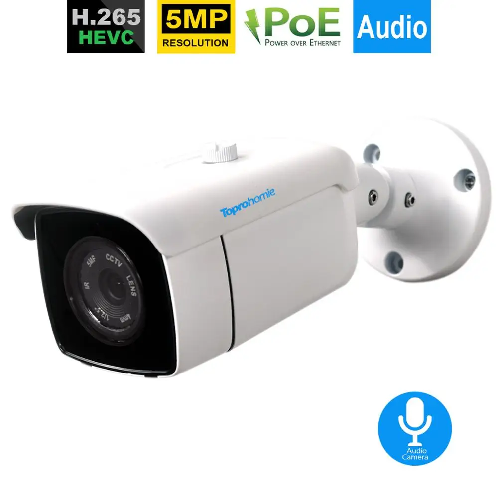 TOPROHOMIE H.265 48V 5MP POE IP Camera in/Outdoor Security Audio Record Sound IP Camera POE Onvif CCTV Video Surveillance Camera
TOPROHOMIE H.265 48V 5MP POE IP Camera in/Outdoor Security Audio Record Sound IP Camera POE Onvif CCTV Video Surveillance Camera