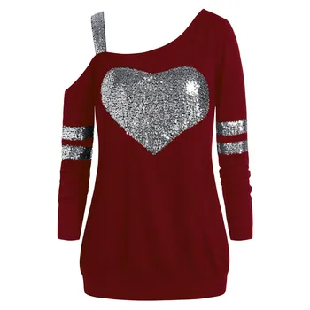 Fashion Love Shape Sequined T Shirt Off Shoulder Long Sleeve T-Shirt Spring Casual Loose Female top Patchwork Skew Collar Tops
Fashion Love Shape Sequined T Shirt Off Shoulder Long Sleeve T-Shirt Spring Casual Loose Female top Patchwork Skew Collar Tops