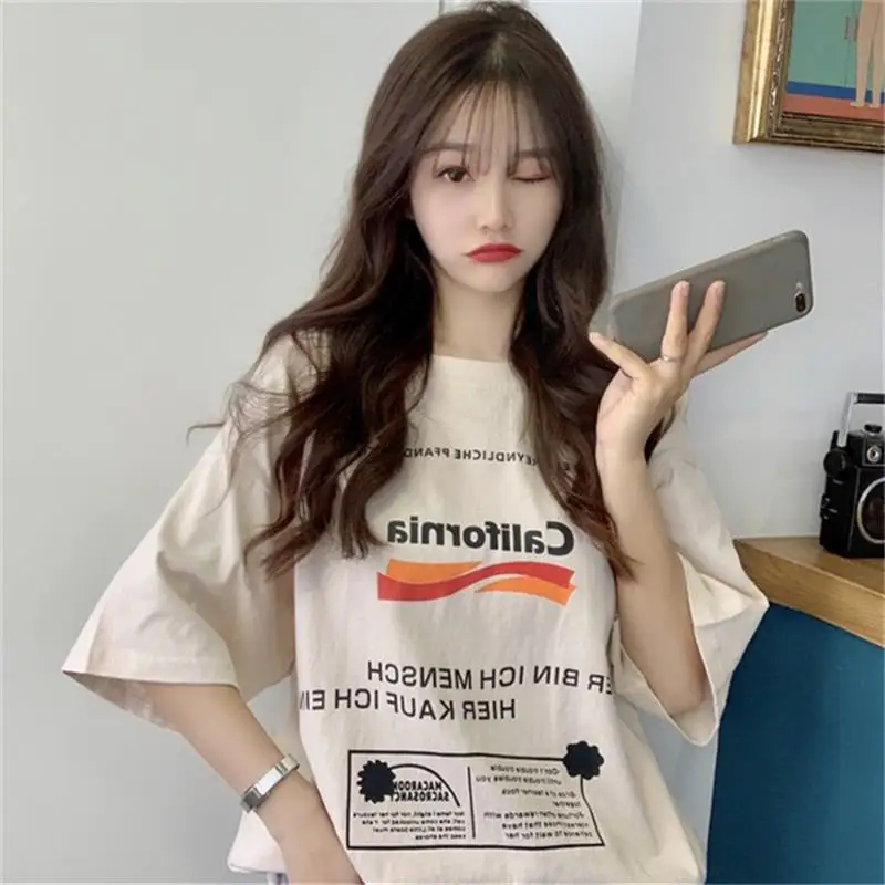 

Female Korean Harajuku Loose Letter Print Lazy Tshirt Women's T-shirts Tops Japanese Kawaii Ladies Ulzzang Clothes For Women