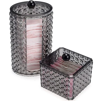 

Acrylic Cotton Swab Canister Jar Cotton Balls Dispenser with Lid, Bathroom Vanity Countertop Storage Organizer