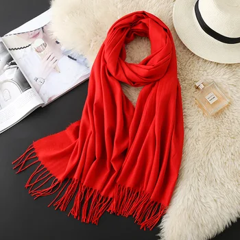 New solid color imitation cashmere scarf, autumn and winter warm shawl, embroidery custom gift scarf red 
New solid color imitation cashmere scarf, autumn and winter warm shawl, embroidery custom gift scarf red
