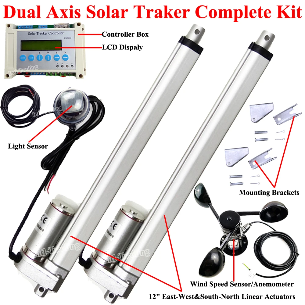 Set of Solar Tracking Tracker 2*12" Linear Actuator Motor W/ LCD Controller W/ Anemometer Complete Dual Axis Sunlight Track Kits
Set of Solar Tracking Tracker 2*12" Linear Actuator Motor W/ LCD Controller W/ Anemometer Complete Dual Axis Sunlight Track Kits