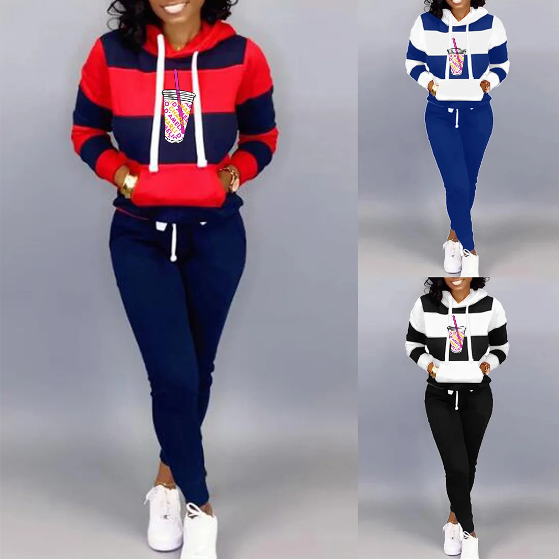 Women Tracksuit 2 Pcs Running Set 2020 Autumn Striped Hooded Hoodies Workout Clothes Casual Loose Sweatshirts Joggers Suit
Women Tracksuit 2 Pcs Running Set 2020 Autumn Striped Hooded Hoodies Workout Clothes Casual Loose Sweatshirts Joggers Suit
