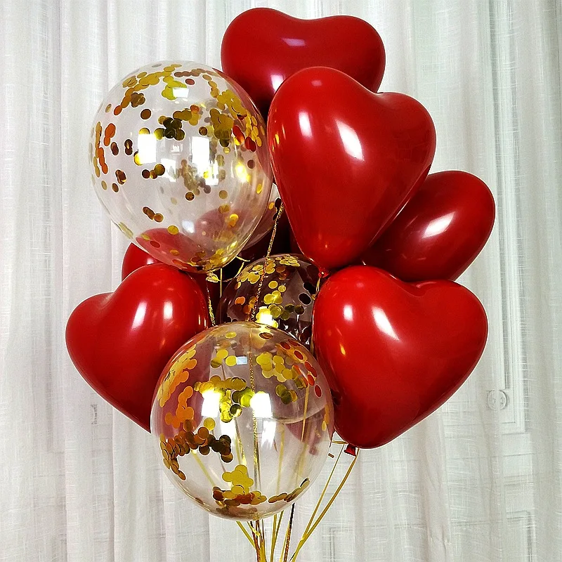 Фото 18pcs Ruby Red Love Heart Shape Latex Balloons Set Confetti Baby Shower Birthday Decoration Wedding Valentines Party Decor Balls | Дом и сад
