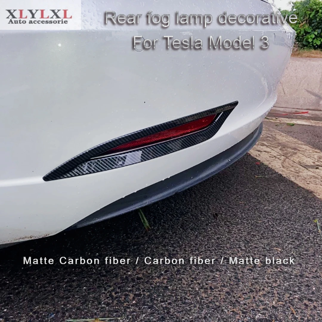 Matte Carbon fiber For Tesla Model 3 Rear fog lamp decorative frame Taillight protective cover Modified accessories decoration | Автомобили