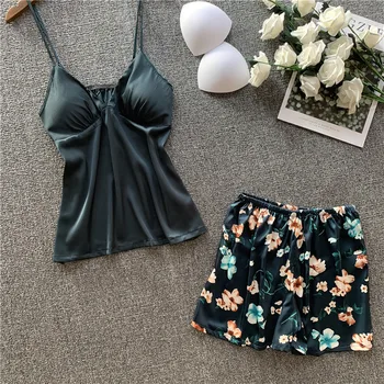 Spring New Printing Ice Silk Pajama Set Woman Imitate Real Silk Spaghetti Strap Shorts Pajamas Twinset
Spring New Printing Ice Silk Pajama Set Woman Imitate Real Silk Spaghetti Strap Shorts Pajamas Twinset