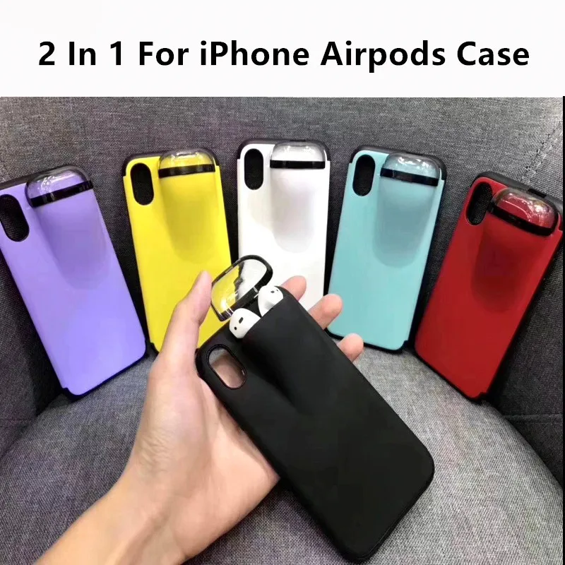 

2 In 1 Earphone Phone Case for iPhone 7 11 8 6 s plus xs max xr x Case for Apple Airpods Air Pod 2 Back Covers Housing obudowa