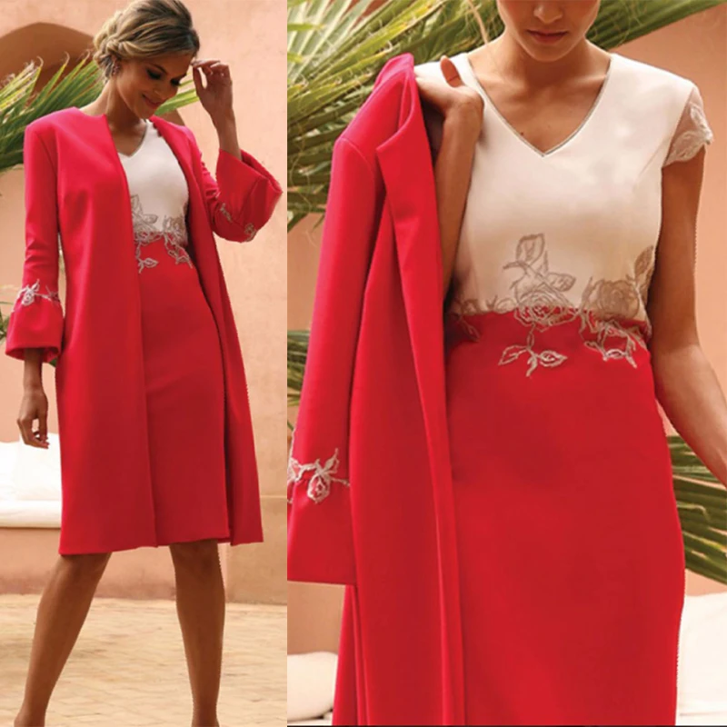 Charming Red Lace Short Mother Formal Wear With Wrap Mother of Groom Wedding Guest Dress Mother Of The Bride Dress Suit Gowns
Charming Red Lace Short Mother Formal Wear With Wrap Mother of Groom Wedding Guest Dress Mother Of The Bride Dress Suit Gowns