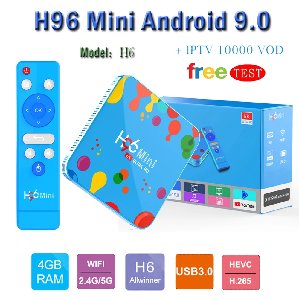 Smart tv H96 Mini H6 Android 9.0 Set Top Box 4G 128 2.4/5G wifi Bluetooth Player Youtube 4K 1080P HD with iptv subscription
Smart tv H96 Mini H6 Android 9.0 Set Top Box 4G 128 2.4/5G wifi Bluetooth Player Youtube 4K 1080P HD with iptv subscription