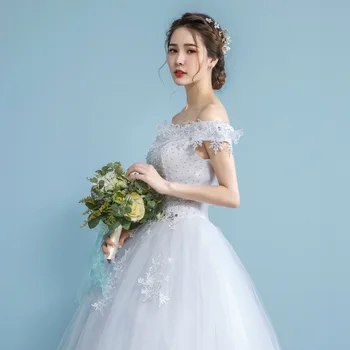 

Wedding Dresses Strapless Lace Appliques Lace Up Ball Gown Beading Off the Shoulder 2019 Formal Wedding Gowns Robes De Mariee
