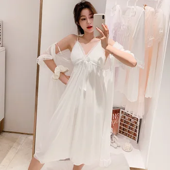 Retro Sweet Mesh Underwear Suspenders with Chest Pad Nightdress Summer Short-sleeved Bathrobe Ladies Sleepwear Suits Robe Set
Retro Sweet Mesh Underwear Suspenders with Chest Pad Nightdress Summer Short-sleeved Bathrobe Ladies Sleepwear Suits Robe Set