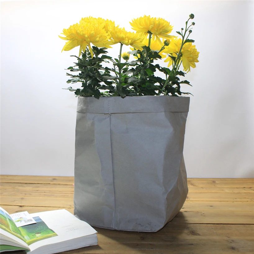 Washable kraft paper bag plant flower pot multifunctional portable simple home garden storage bag save space reuse