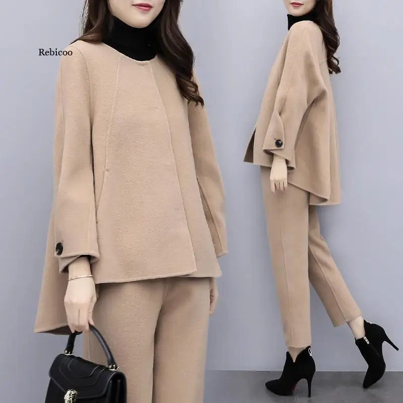 Winter Woolen Two Piece Set Women Long Sleeve Tops Trousers Sets Suits Office 2 Piece Set Women's Sets New
Winter Woolen Two Piece Set Women Long Sleeve Tops Trousers Sets Suits Office 2 Piece Set Women's Sets New