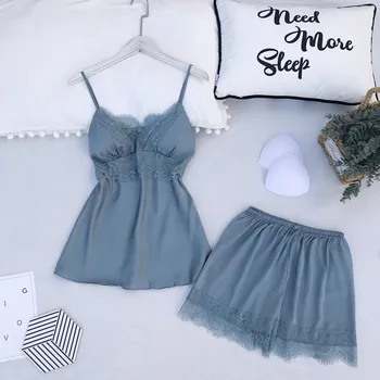 Sexy Lady 2PCS Pajamas Set Strap Top&Shorts Sleepwear Satin Nightwear Pijamas Suit Lace Patchwork Intimate Lingerie Home Clothes
Sexy Lady 2PCS Pajamas Set Strap Top&Shorts Sleepwear Satin Nightwear Pijamas Suit Lace Patchwork Intimate Lingerie Home Clothes