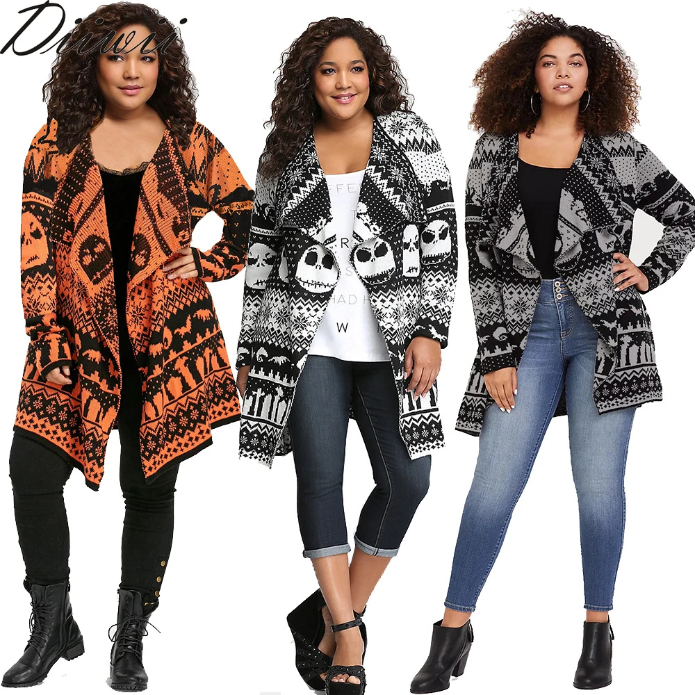 Diiwii Women Autumn and Winter Sweater Cardigan Jacket Fashion Skull Long Wool Knitted Outwear Coat Halloween Festival 
Diiwii Women Autumn and Winter Sweater Cardigan Jacket Fashion Skull Long Wool Knitted Outwear Coat Halloween Festival