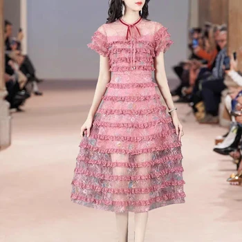 European Fashion Runway Dresses 2020 Spring New Fungus Round Neck Mesh Lace Cake Style Long Dress Women
European Fashion Runway Dresses 2020 Spring New Fungus Round Neck Mesh Lace Cake Style Long Dress Women