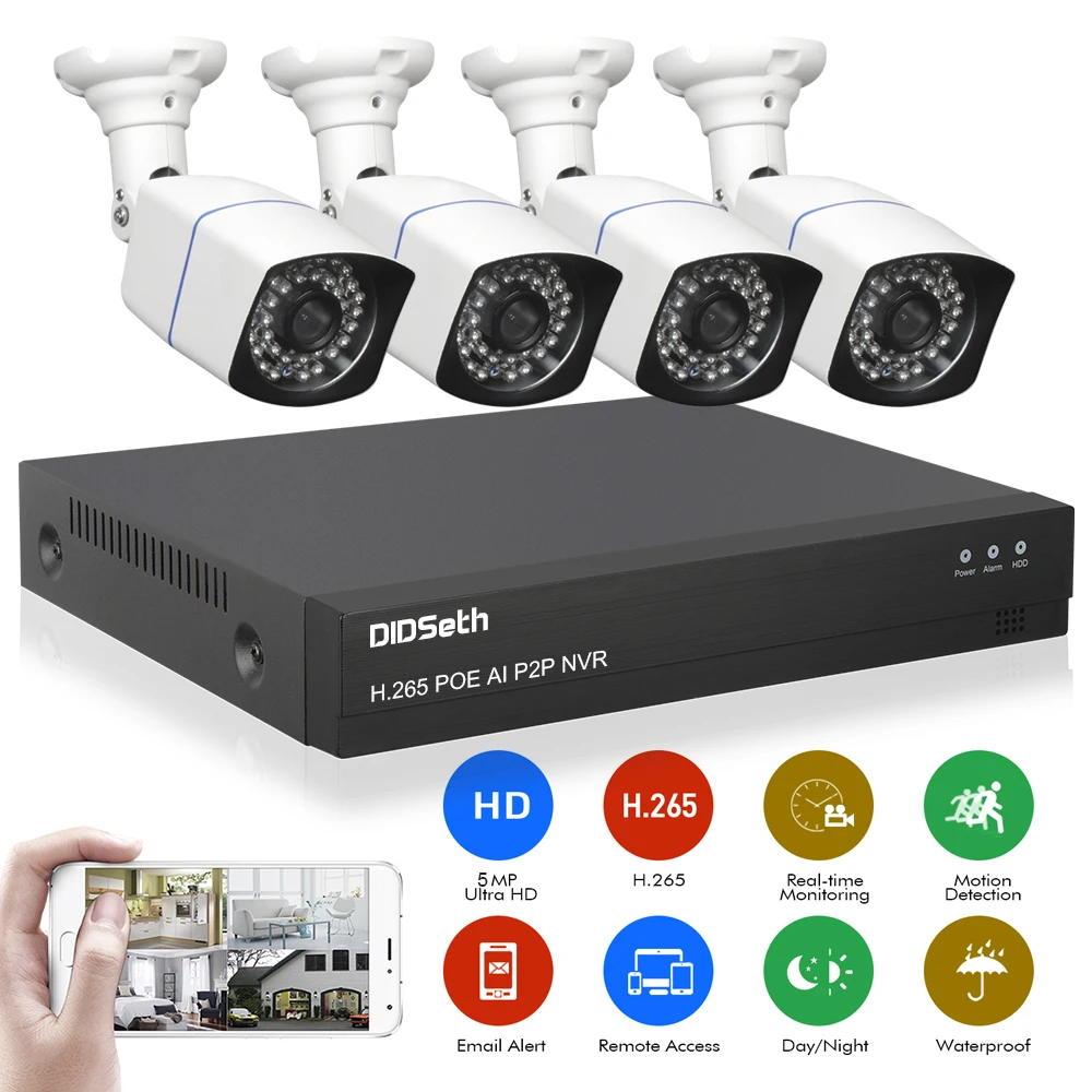 DIDSeth H.265 4CH 5MP POE Security Camera System Kit 4pcs AI IP Camera Outdoor Waterproof CCTV Video Surveillance NVR Set
DIDSeth H.265 4CH 5MP POE Security Camera System Kit 4pcs AI IP Camera Outdoor Waterproof CCTV Video Surveillance NVR Set