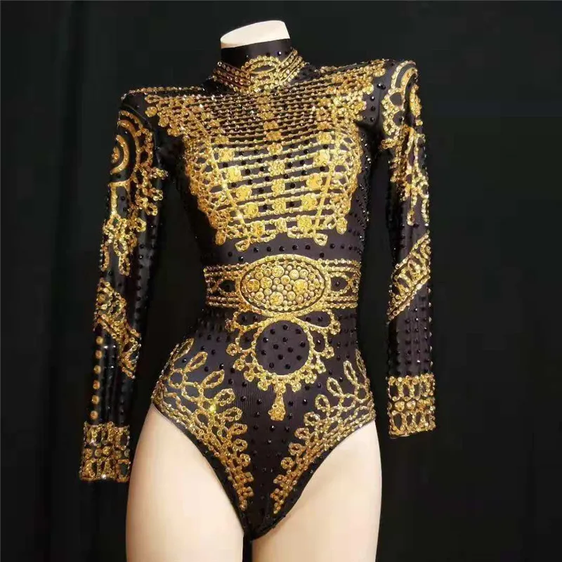 W92 Sexy female long sleeve siamese gold black printed bodysuit rhinestones short jumpsuit pole dance perform wear outfit rave
W92 Sexy female long sleeve siamese gold black printed bodysuit rhinestones short jumpsuit pole dance perform wear outfit rave
