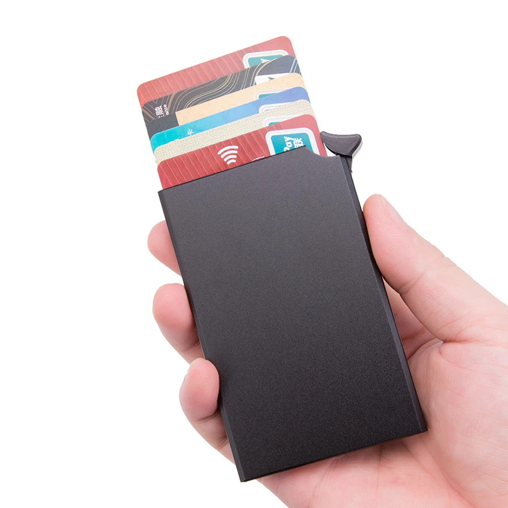 Aluminum Card Holder Wallet，LEEGOAL Double Layer RFID Credit Card Holder Slim Blocking Wallet Automatic Pop up