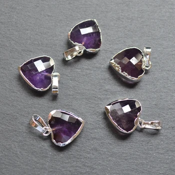 Nature amethysts agates facted heart shape pendant with Silvery electroplated edges for jewelry making
Nature amethysts agates facted heart shape pendant with Silvery electroplated edges for jewelry making
