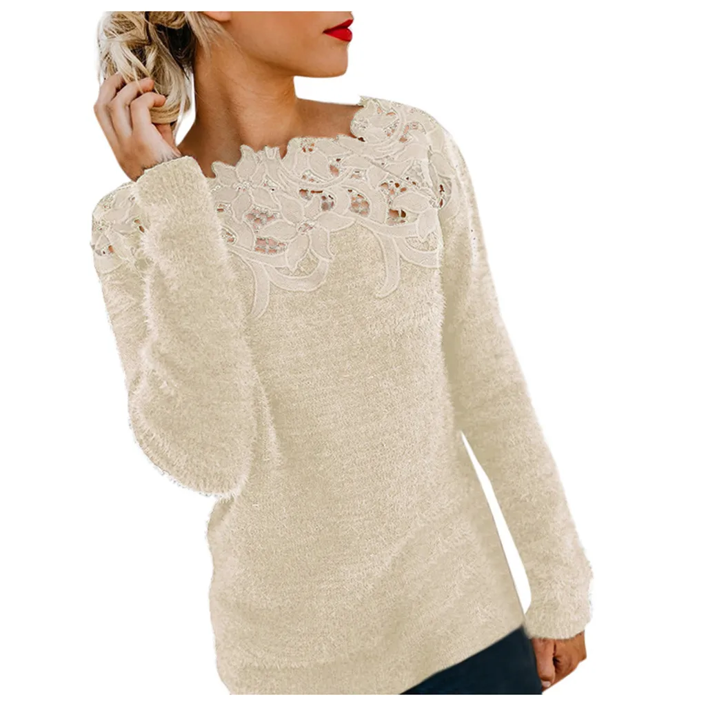Loose Sweater Women Pullovers Casual Long Sleeve Solid Lace Patchwork Pullover Sweater Women roupas Femininas Autumn Winter
Loose Sweater Women Pullovers Casual Long Sleeve Solid Lace Patchwork Pullover Sweater Women roupas Femininas Autumn Winter