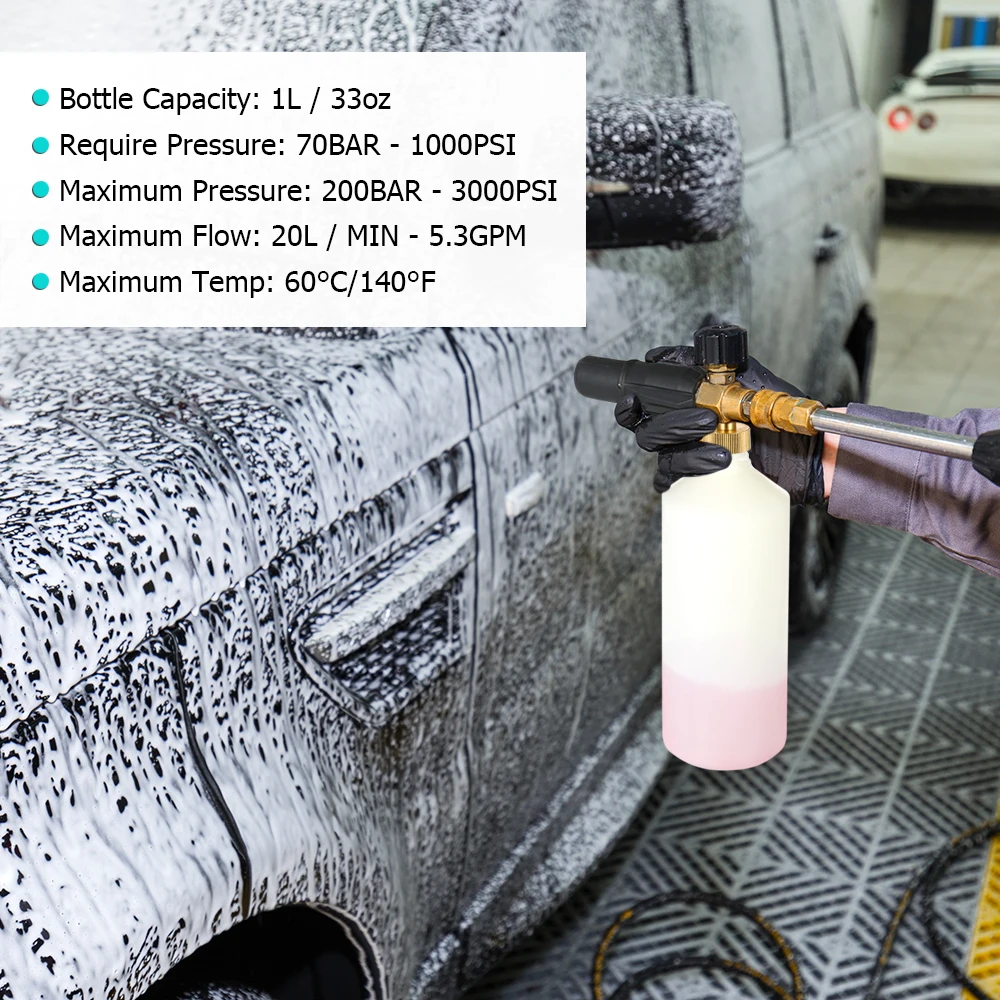 New Adjustable Foam Lance 1L Car Washer Bottle spray gun Bottle Nozzle Injector Soap Foamer Car Wash Gun for Lavor Pressure Wash
New Adjustable Foam Lance 1L Car Washer Bottle spray gun Bottle Nozzle Injector Soap Foamer Car Wash Gun for Lavor Pressure Wash