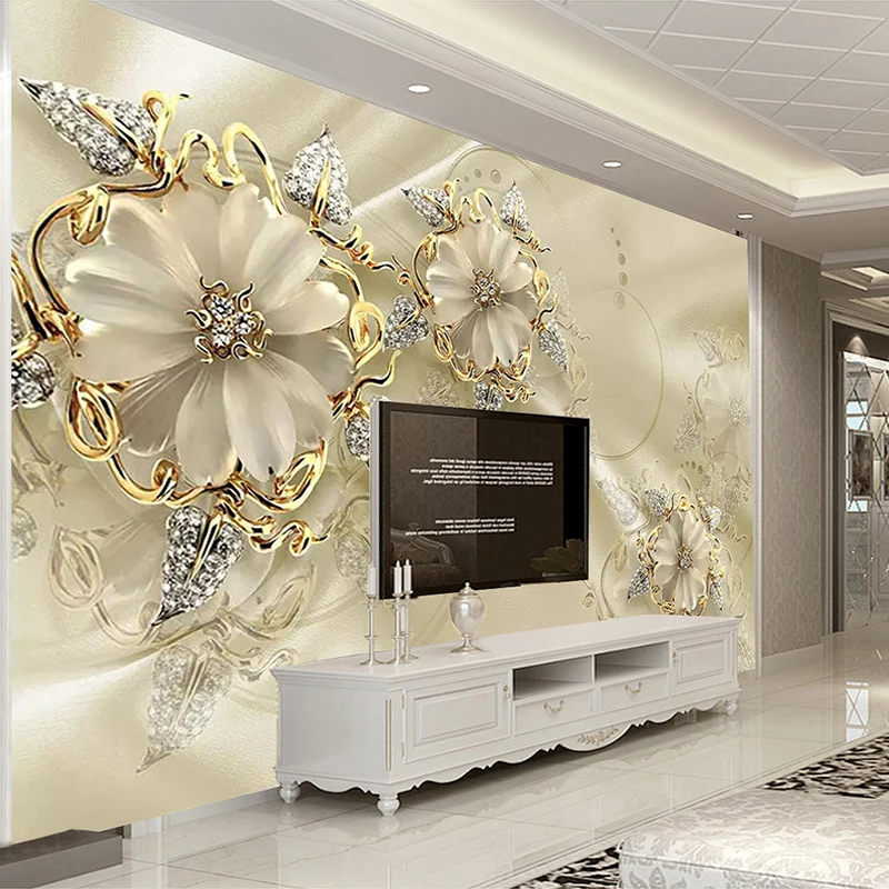 Custom-3D-Mural-Wallpaper-European-Style-Diamond-Jewelry-Golden-Flower-Backdrop-Decor-Mural-Modern-Art-Wall (2)