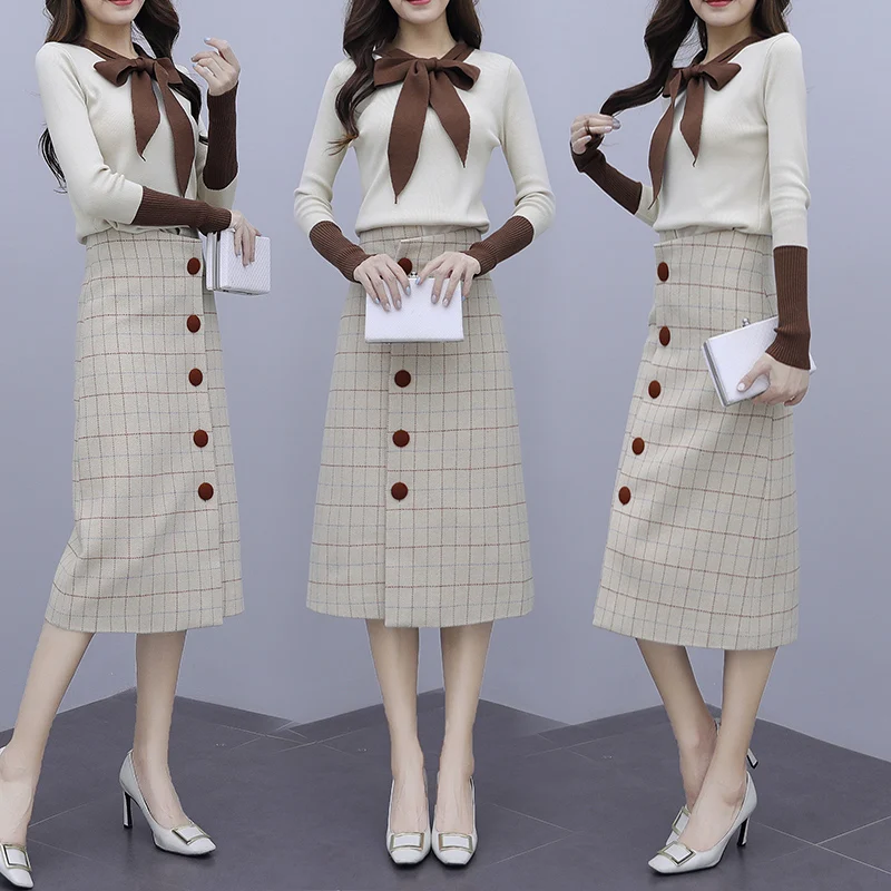 2019 New Women Knitted Sets Bow Tie Hit Color Sweater + Medium-long Buttons Plaid Skirt Suits Knitted Sets Outfits
2019 New Women Knitted Sets Bow Tie Hit Color Sweater + Medium-long Buttons Plaid Skirt Suits Knitted Sets Outfits