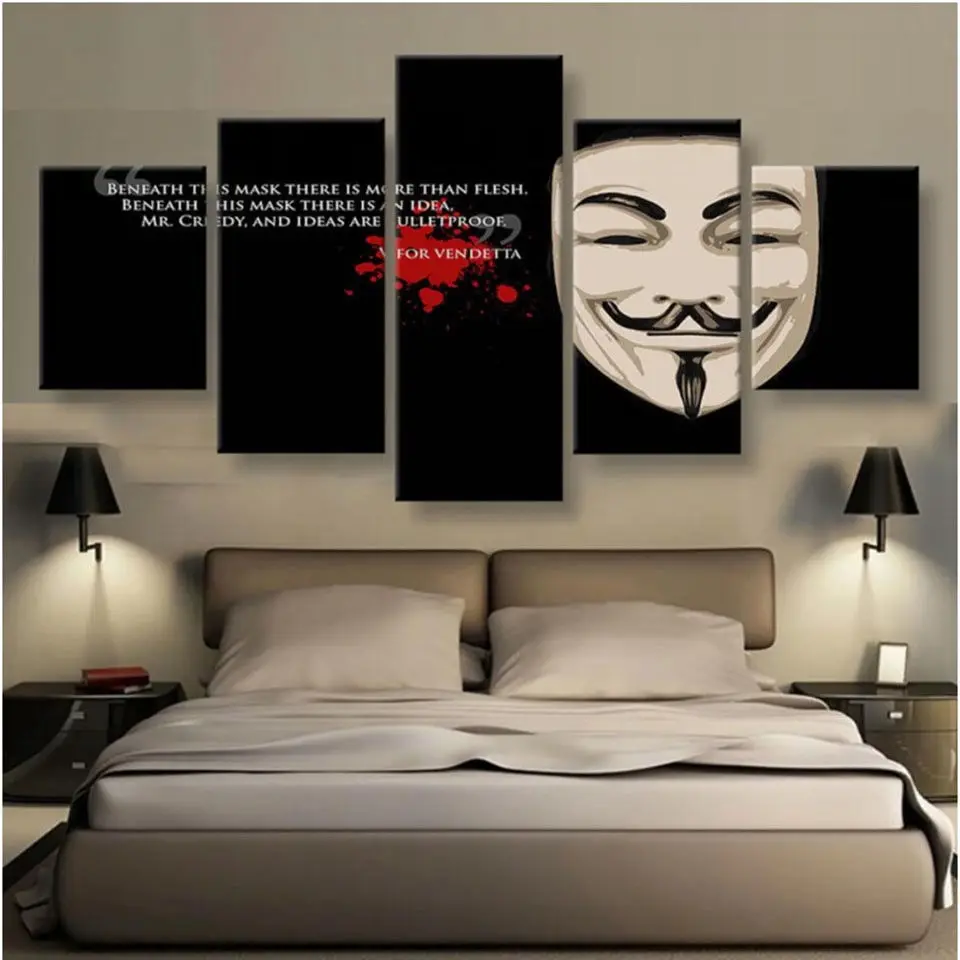 

No Framed 5 pieces V For Vendetta Famous Home Decor Modular Pictures Canvas Paintings Printed Posters Wall Art For Living Room