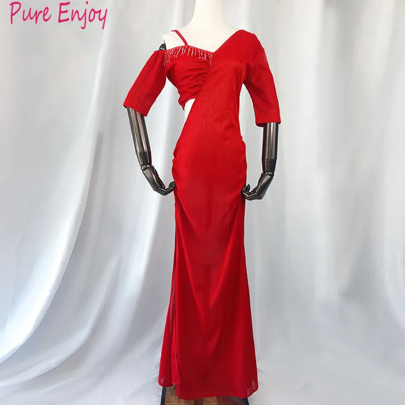 Красный новый женский танцевальная одежда танец живота наряд цельный сарафан