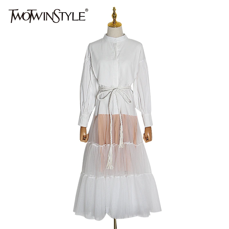 TWOTWINSTYLE Patchwork Perspective Women's Dress O Neck Long Sleeve High Waist Lace Up Dresses Female 2020 Spring Fashion New
TWOTWINSTYLE Patchwork Perspective Women's Dress O Neck Long Sleeve High Waist Lace Up Dresses Female 2020 Spring Fashion New