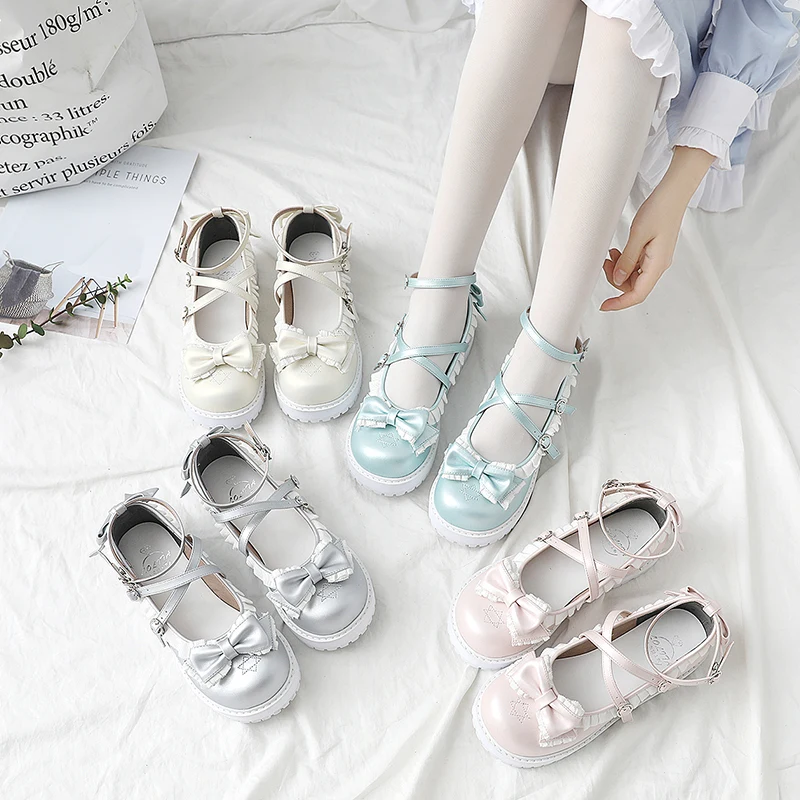 Japanese sweet lolita shoes vintage round head thick bottom women shoes lace bowknot cross bandage kawaii shoes loli cosplay
Japanese sweet lolita shoes vintage round head thick bottom women shoes lace bowknot cross bandage kawaii shoes loli cosplay