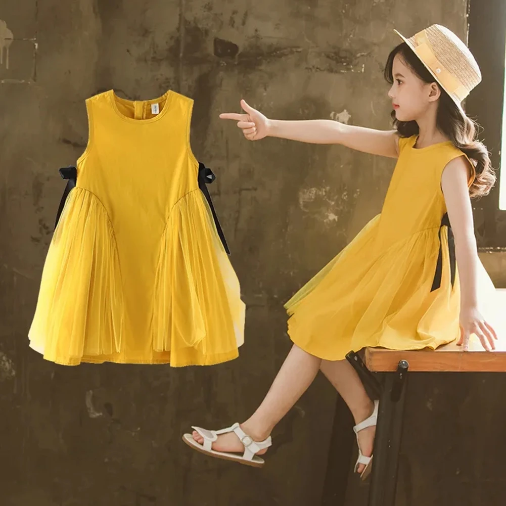 Summer Dress For Girls Sleeveless O Neck Knee-Length Dresses Kids Solid Mesh Bow Princess Dress Toddler Clothes Vestidos 6 8 9
Summer Dress For Girls Sleeveless O Neck Knee-Length Dresses Kids Solid Mesh Bow Princess Dress Toddler Clothes Vestidos 6 8 9