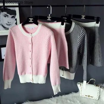Women's Wear Knitting Sweater Cardigan + Thousand Birds Grid Half Body Skirt Small Xiang Suit Female
Women's Wear Knitting Sweater Cardigan + Thousand Birds Grid Half Body Skirt Small Xiang Suit Female