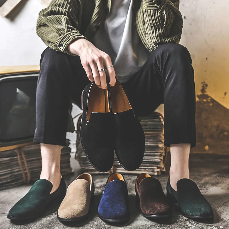 Suede Leather Men Loafers Dress Shoes Slip On Male Shoes Casual Shoes Man Party Wedding Footwear