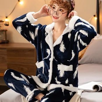 Pajamas Winter Women Flannel Pajama Set Plus Size Thick Warm Sleepwear Long Sleeve 2Piece/Set Homewear Loose Pyjamas Female
Pajamas Winter Women Flannel Pajama Set Plus Size Thick Warm Sleepwear Long Sleeve 2Piece/Set Homewear Loose Pyjamas Female