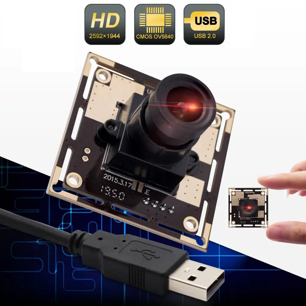 Модуль камеры ELP 5 мегапикселей 2592*1944 MJPEG/YUY2 HD UVC Mini USB Webacm Cam 5MP OV5640 CMOS для зрения