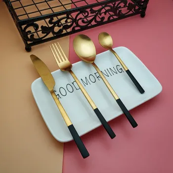 Hot sell matte Cutlery Simple black gold 304 stainless steel 4pcs set reusable knife fork spoon dinnerware western tableware
Hot sell matte Cutlery Simple black gold 304 stainless steel 4pcs set reusable knife fork spoon dinnerware western tableware