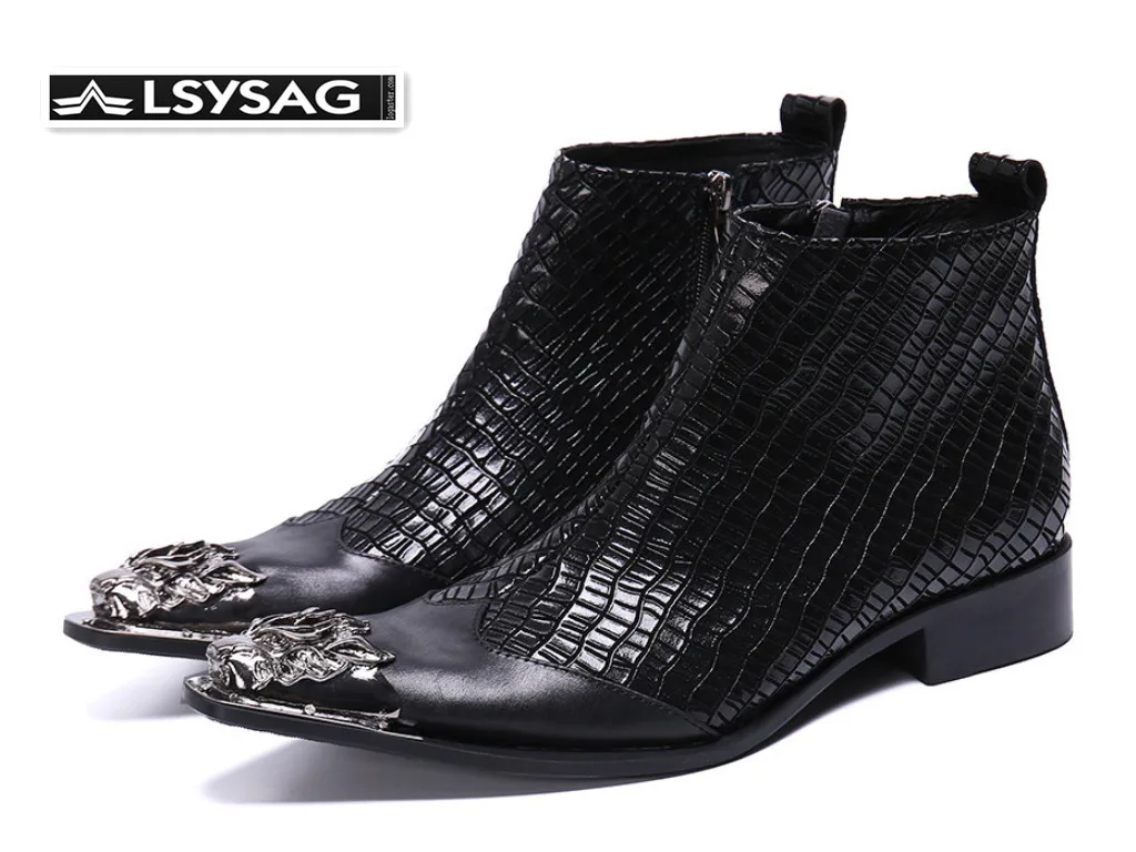 Fashion Metal Pointed Toe Men Ankle Boots Zip Genuine Leather Party Boots Large Size Male Business Dress Boots
Fashion Metal Pointed Toe Men Ankle Boots Zip Genuine Leather Party Boots Large Size Male Business Dress Boots