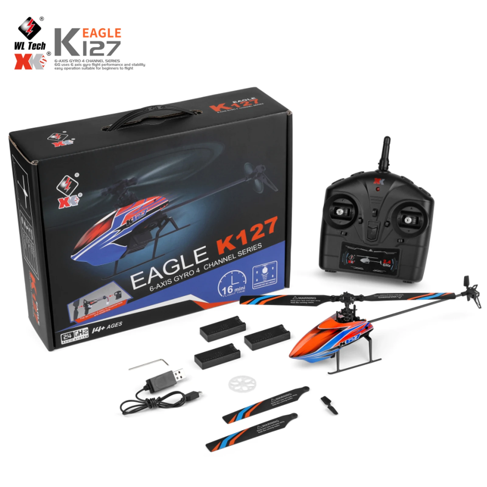 

WLtoys K127 RC Helicopter Remote Control Helicopter for Beginners 6-axis Gyro Single Blade RC Aircraft RC Plane Fixed Height RTF
