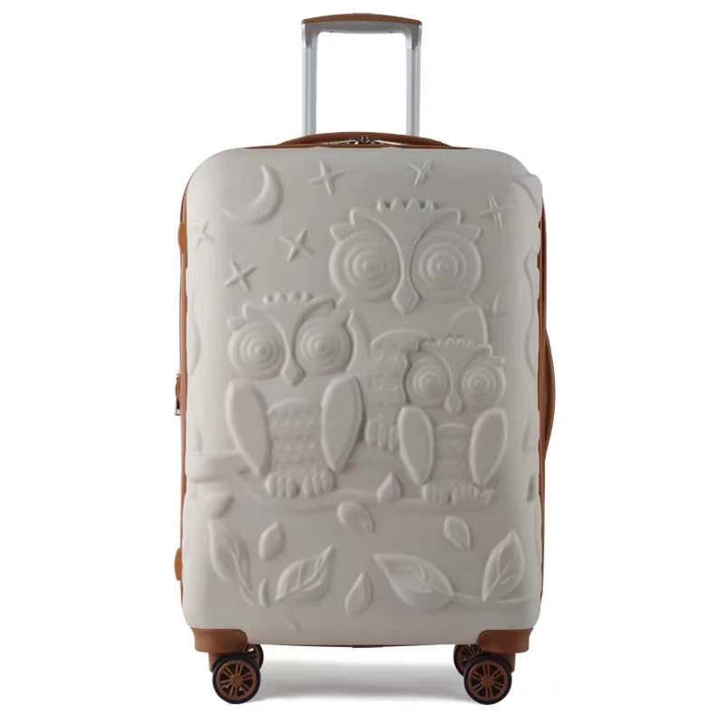 

Men Owl bump print Rolling Luggage Spinner brand Women Trolley Suitcase Wheels mala 18 24 28 Carry On Travel Bag Hardside Trunk